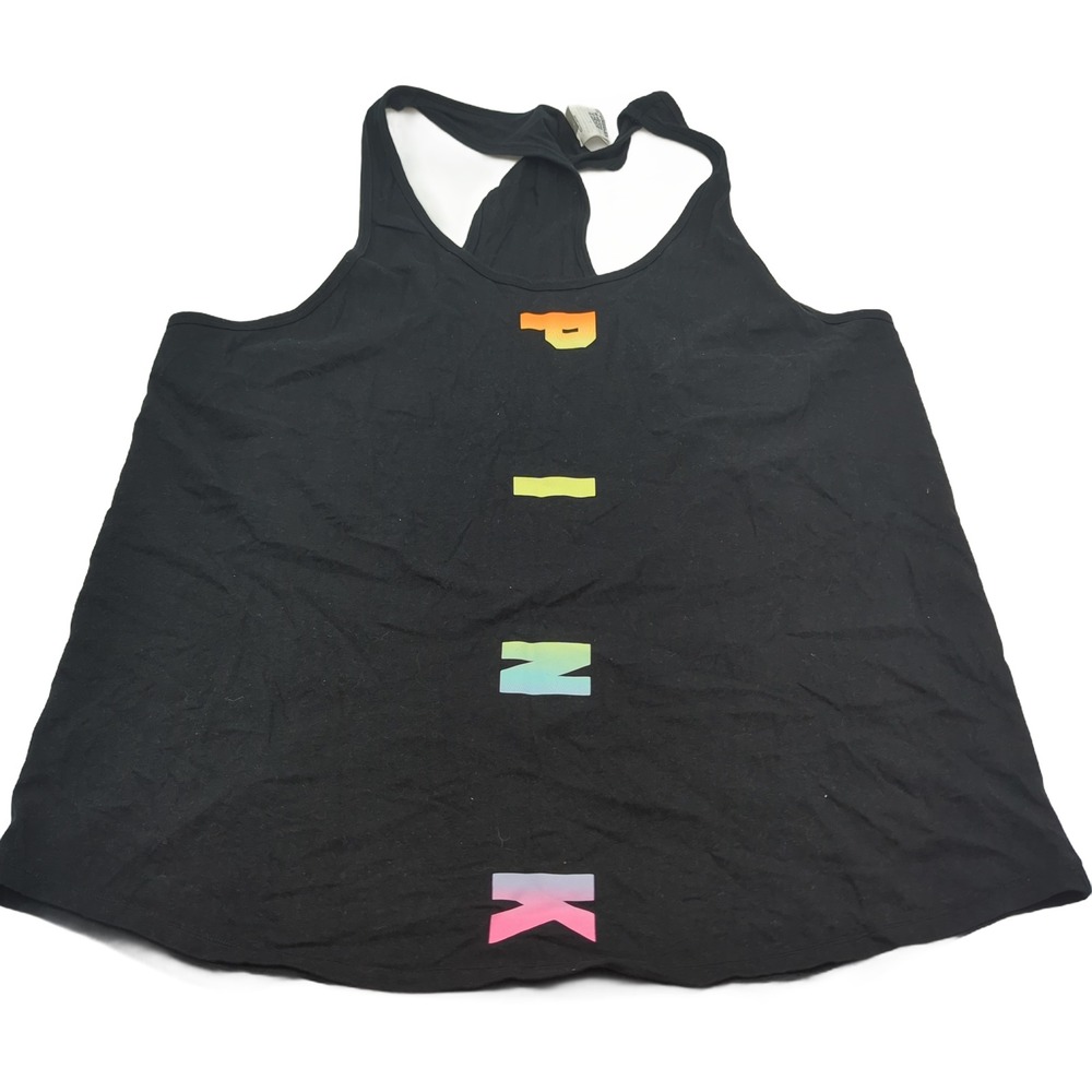 Victoria's Secret PINK Black Rainbow Logo Racerback Tank Top XL 174725-QC5